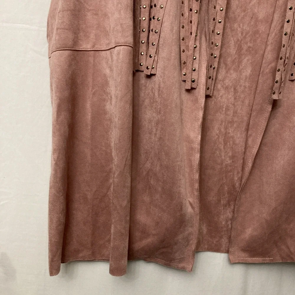 Vocal USA Pink Faux Suede Open Front Coatigan w/Studded Fringe &‎ Pockets - 1X